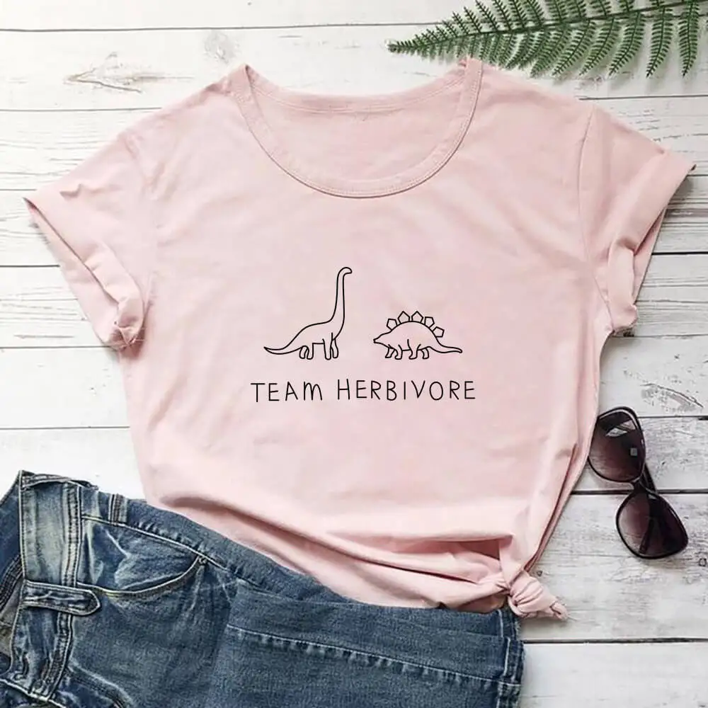 Team Herbivore 100%Cotton Women\'s Tshirt Unisex Funny Summer Casual O-Neck Short Sleeve Tops Vegan Tee Vegetarian Party Shirts