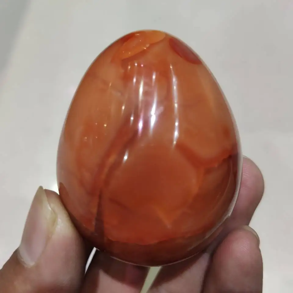 50mm Red Orange Carnelian Agate Egg Sparkling Natural Lapidary Veins Mineral