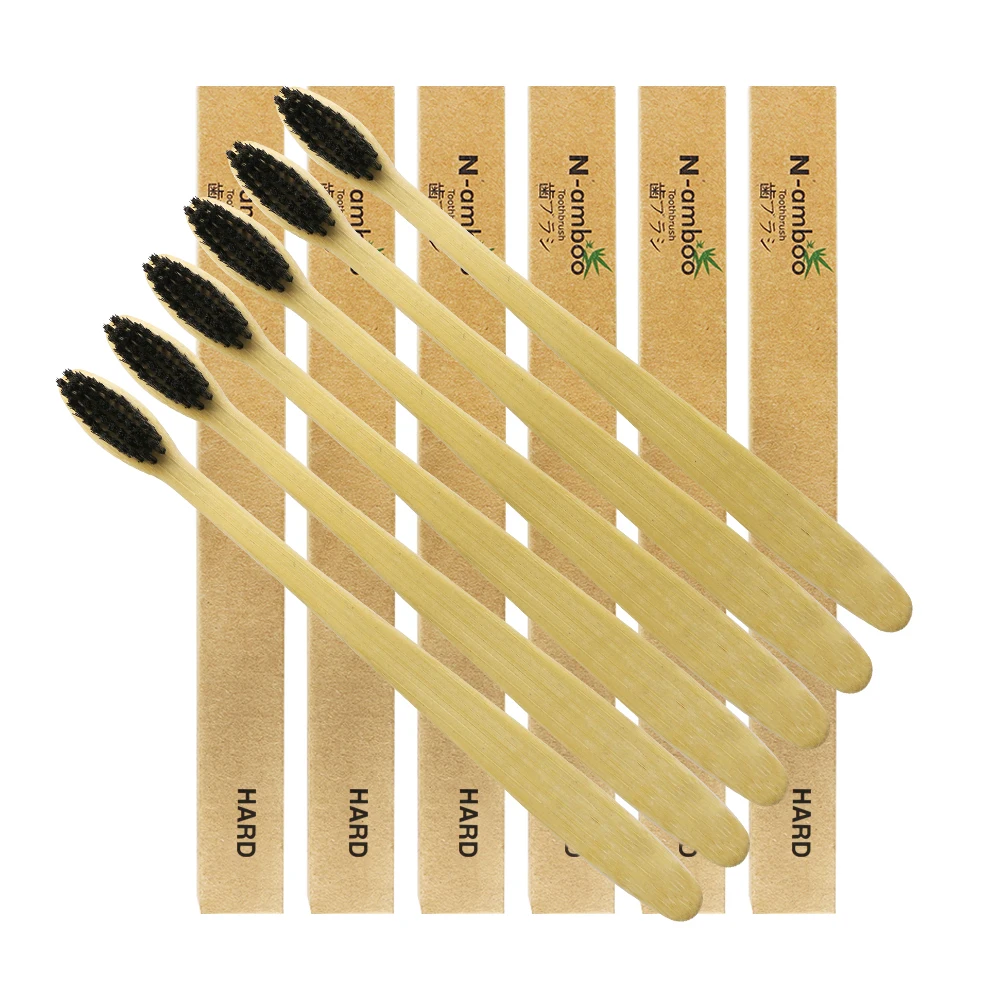 

6 Pieces Black Manual Toothbrush Adult Toothbrush Bamboo Toothbrush Wood toothbrush Hard Toothbrush Hard-bristle Wooden Handle