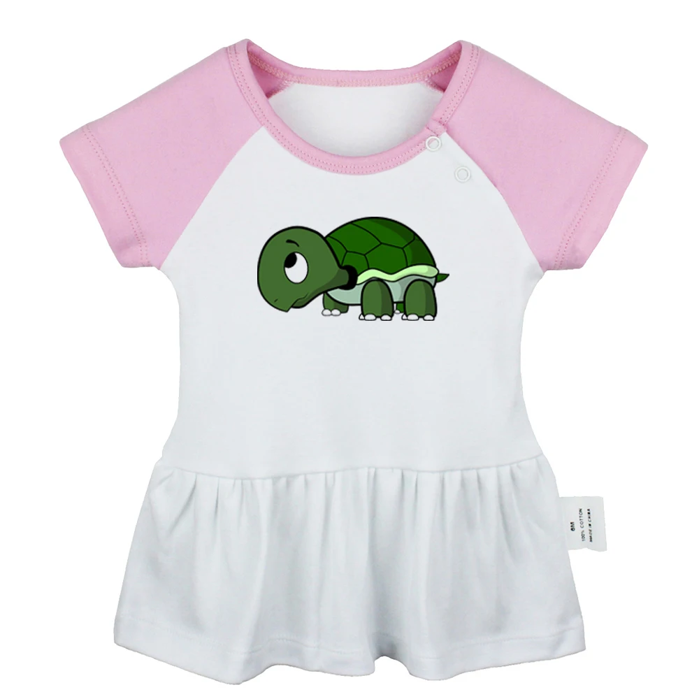 Cartoon Road Runner Bird Monkey Tortoise Cute Sea Turtle Design Newborn Baby Girls Dresses Toddler Infant Cotton Clothes