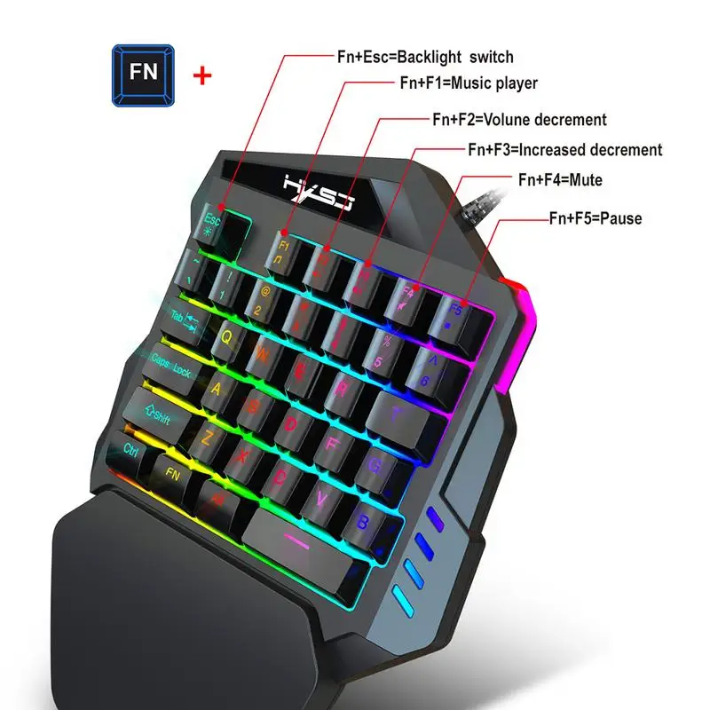 

One-Hand Gaming Keyboard Left Hand Machine Feel Compact Mini Portable Mobile Games Keyboard for Game PUBG