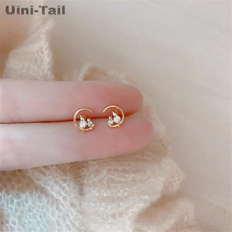 Uini-Tail hot new 925 Tibetan silver moon cat earrings simple compact fashionable and dynamic exquisite student jewelry JK224