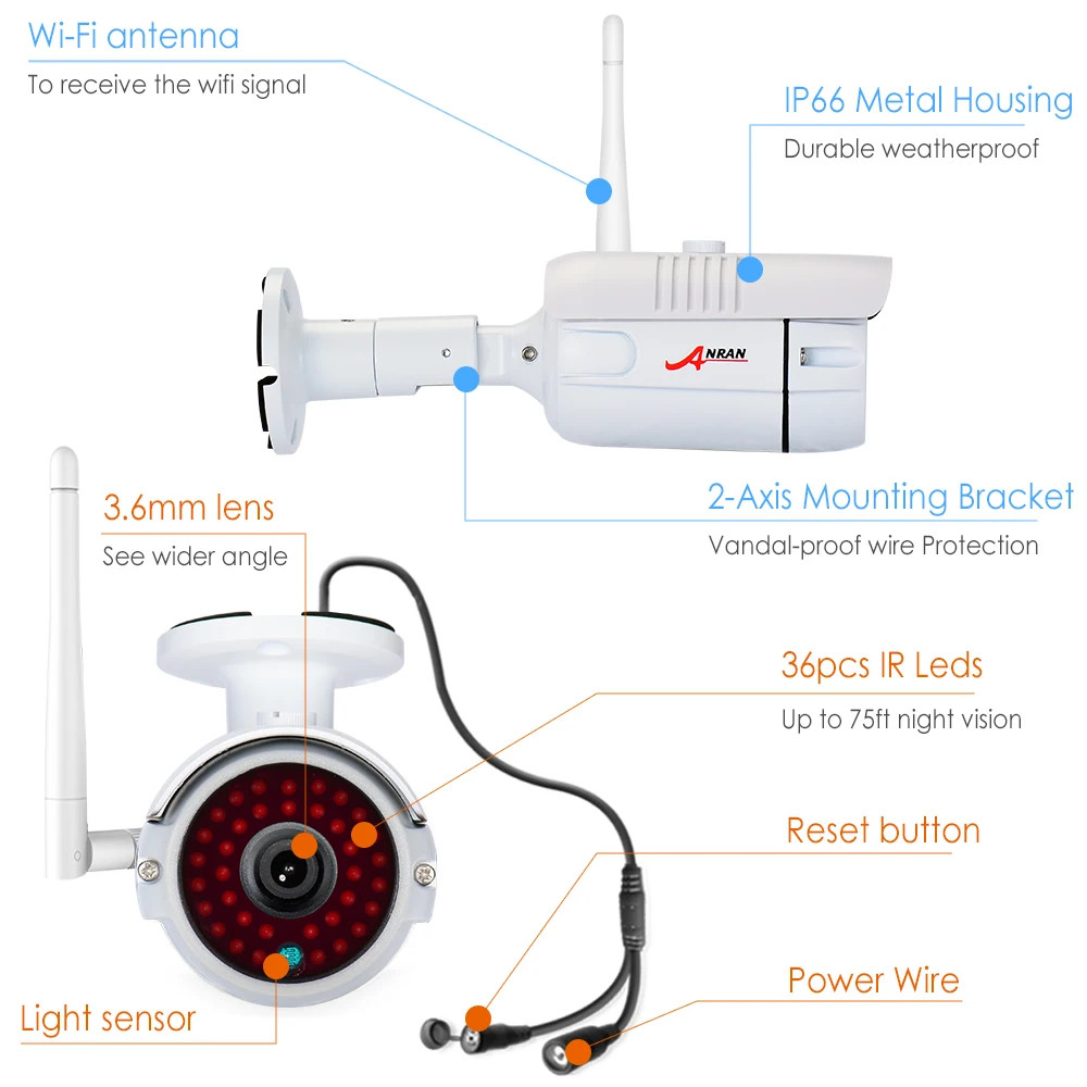 Imagem -06 - Sistema de Câmera sem Fio Acessórios Câmera Trabalho com Anran Nvr à Prova Dwireless Água Visão Noturna sem Fio Conectar Novo