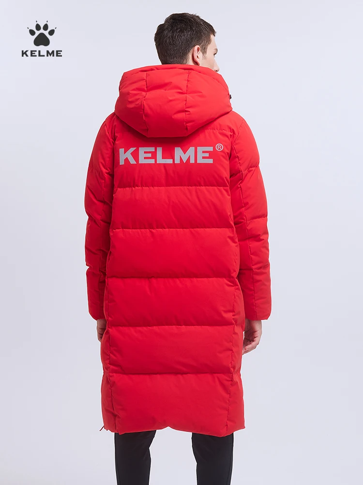 KELME sport żakiet męski długi zimowy gruby ciepły z kapturem do grania w piłkę nożną Over-the-knee Jacket 8161YR1003