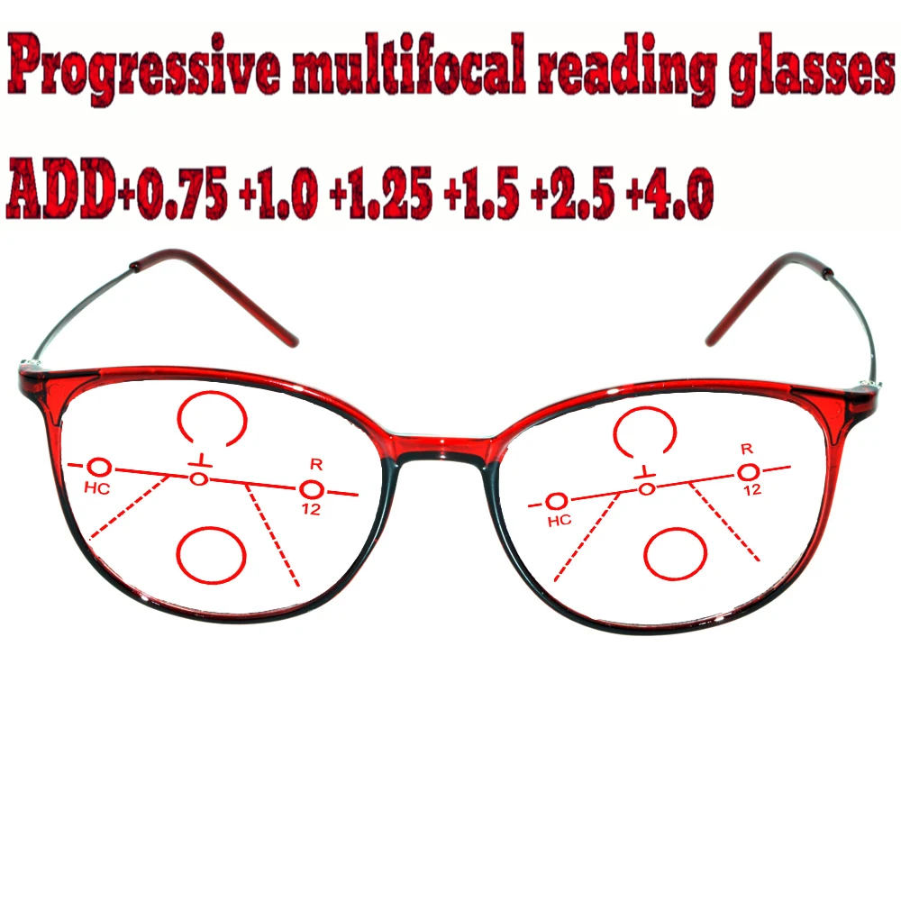 

Progressive Multifocal Anti Blu Light Reading Glasses Red Metal Frame Men Women High Quality +1 +1.5 +1.75 +2.0 +2.5 +3 +3.5 +4