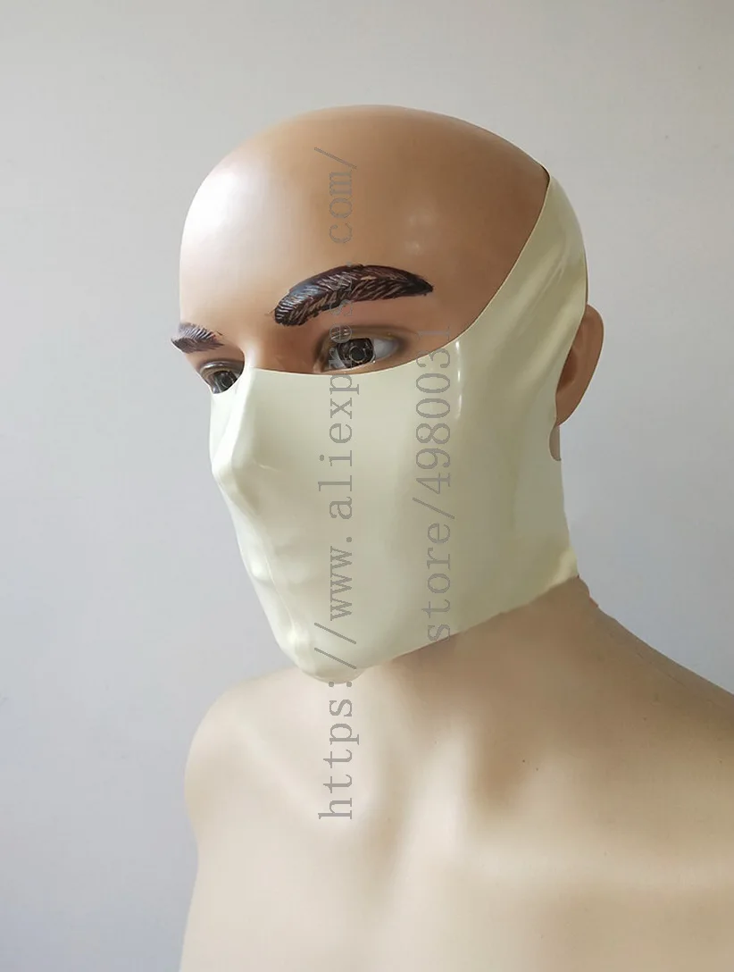 No zipper design latex facial mask 100% handmade latex mouth cover hood what is made of 0.4mm thickness natural & flexible latex