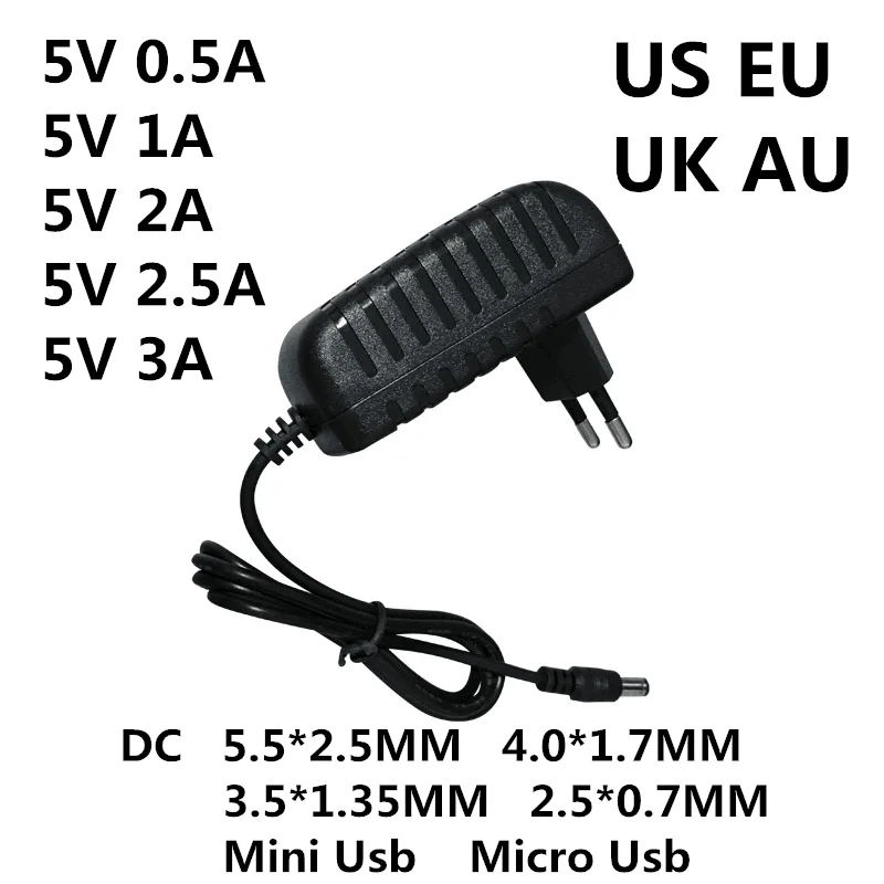 DC 5V 0.5A 1A 2A 2.5A 3A AC 100-240V Converter power Adapter 5 V Volt 1000MA Switch Power Supply Charger Mini Micro Usb