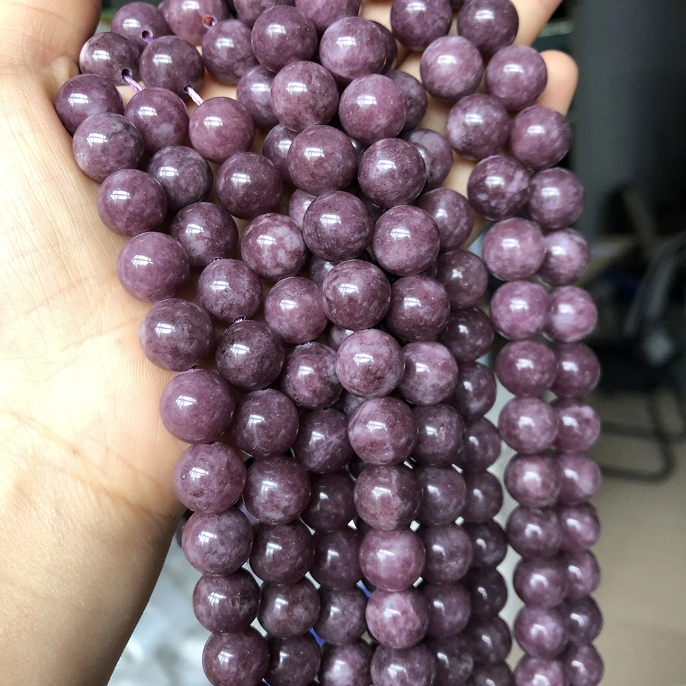 Natural Stone Lepidolite Beads Round Loose Spacer Beads For Jewelry Making DIY Woman Bracelet Necklace 15Inches 4/6/8/10/12MM