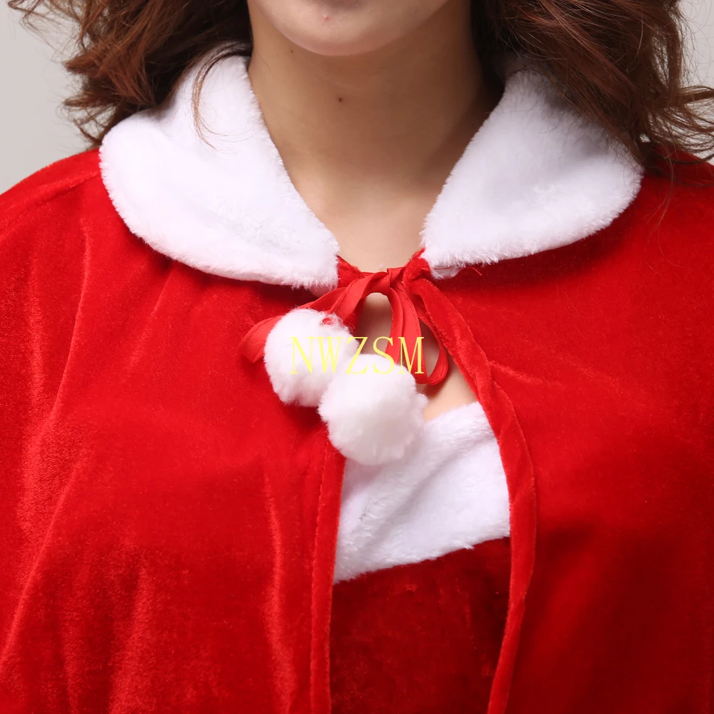 ผู้ใหญ่ผู้หญิงSanta Clausเครื่องแต่งกายชุดCapeหมวกPlushพ่อแฟนซีเสื้อผ้าCosplay Propsหมวกคริสต์มาสชุด