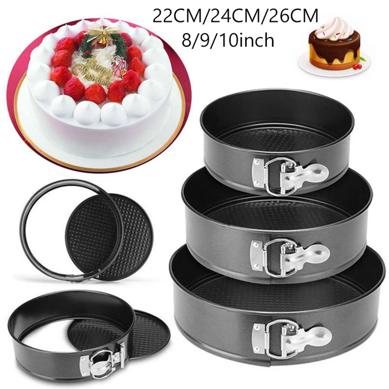 

8/9/10 Inch Cake Baking Pan Round Shape Non-stick Cake Mold Steel Springform Pan Set Removable Bottom Cake Decorating Tool