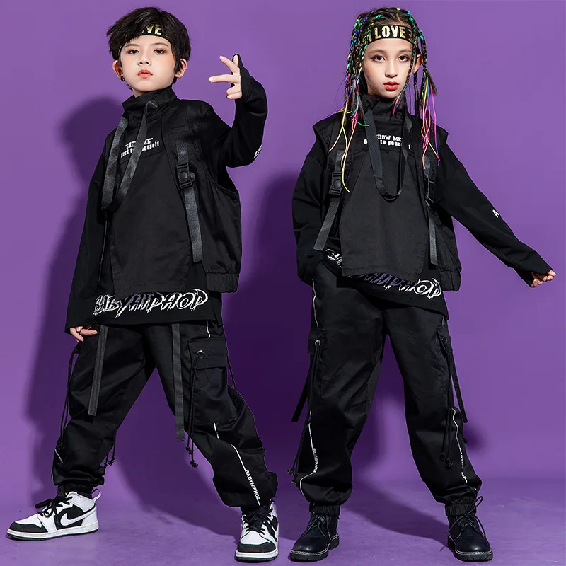 Kid Hip Hop Clothing Shirt Top Sleeveless Jacket Vest Streetwear Jogger Tactical Cargo Pants for Girl Boy Dance Costume Clothes