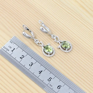 925 Bộ đồ trang sức bạc màu xanh lá cây Oliva Zirconia Bông tai khối Ring Pangete Vòng tay Cô gái Ball Ball Party Phụ kiện 8 Bán hàng chính được đặt màu xanh lá cây Oliva - №4