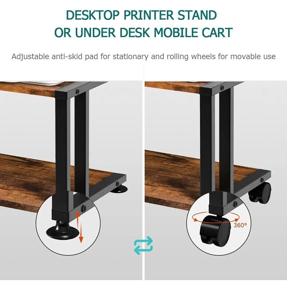 Desktop Printer Stand Wood Desk Storage Organizer Book  Shelf Desk Rolling Printer Cart for Fax MachinePrinter Stand Steel Frame