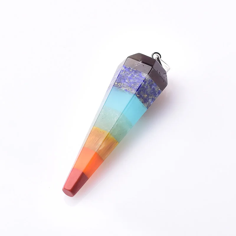 Natural Crystal Pendant Colourful Necklace Hexagonal Pendulum Seven Chakras Wicca Mineral Jewelry Healing Stone Souvenir gift