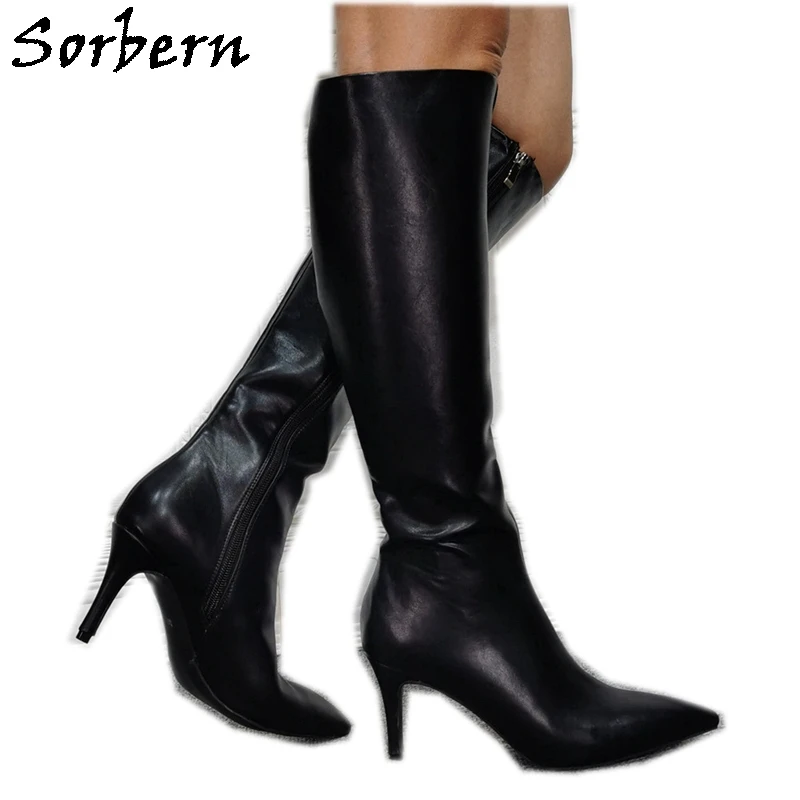 

Sorbern Low Heels Knee High Women Boot Pointed Toe Kitten Heels Wide Fit Footwear For Women Custom Big Size Footwear 44 45 46