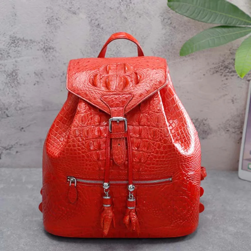 ourui  crocodile women backpack Genuine leather Pure color men and women backpack