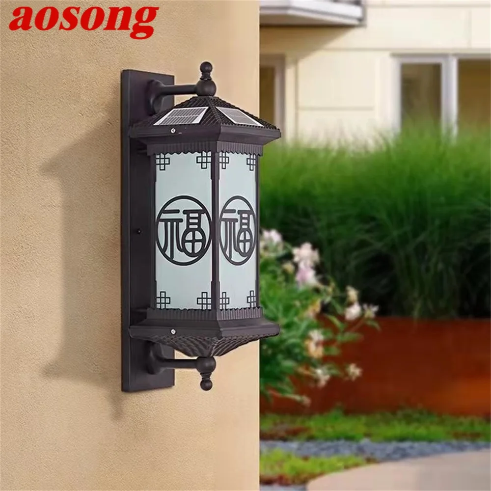 

AOSONG Outdoor Solar Wall Sconces Light LED Chinese Style Waterproof Vintage Lamp for Home Balcony Decoration