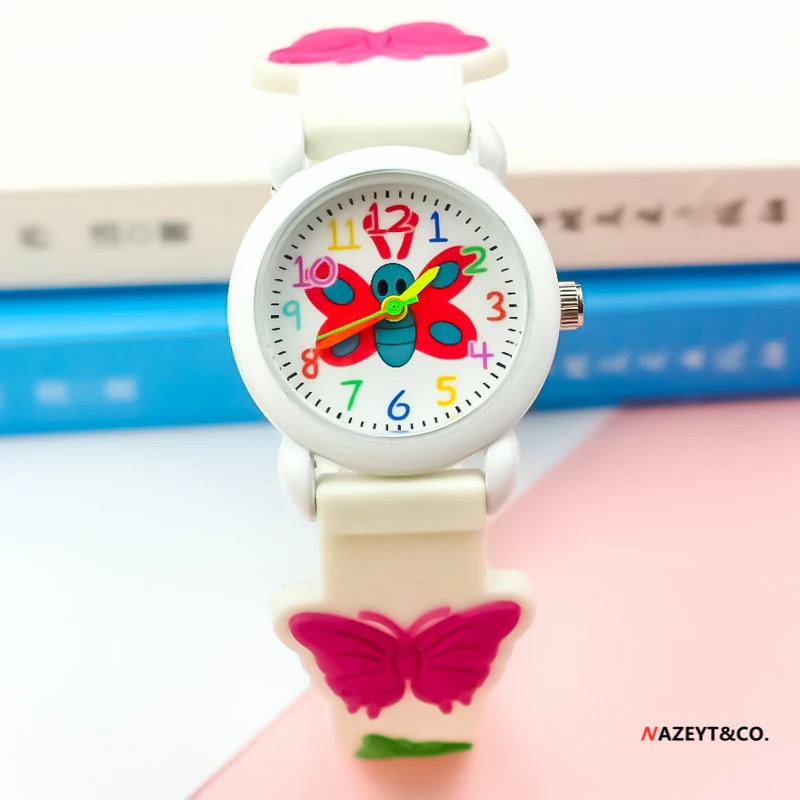 3DchildrenquartzwatchnewfashionlittleboysgirlscutecartoonanimalsbutterflydialsiliconestrapgiftclockkidsclockRelogio kol saati