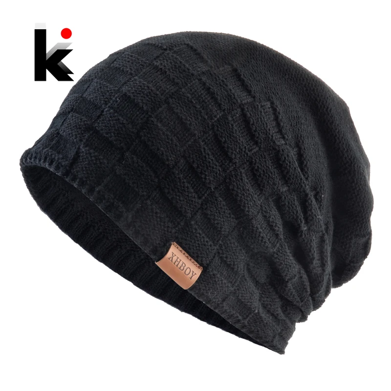 Winter New Beanies Hat For Men Solid Color Knitted Bonnet Caps Men's Fashion Doulbe-side Used Skullies Beanies Outdoor Warm Hats