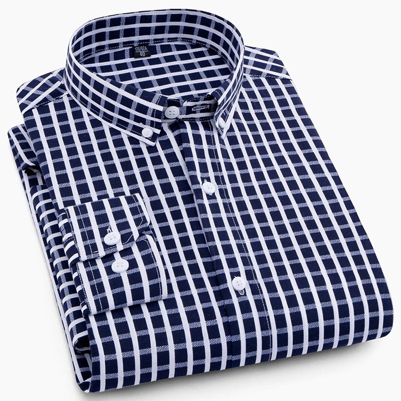 Koszule męskie Topy w kratę Koszula w paski Koszula z długim rękawem Koszula Oxford Mężczyźni Regular Fit Camisa Social Business Koszula męska MY206