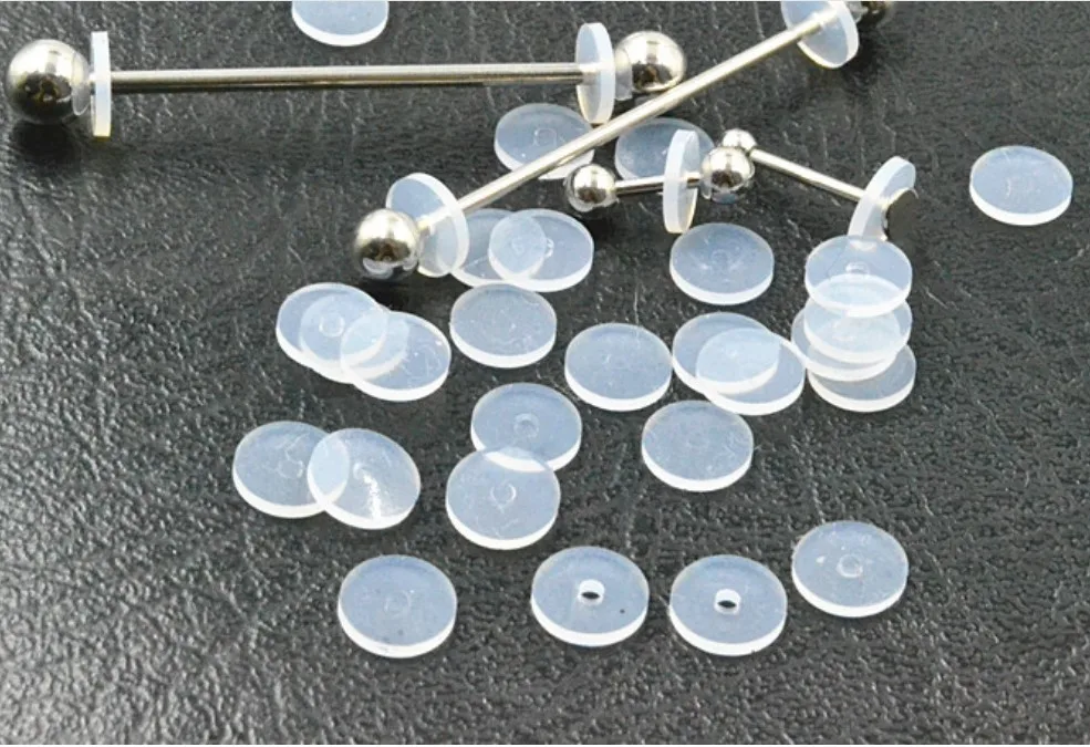 200pcs 14G16G 4/5/6/7/9mm Silicone Flat Clear/Nude anti-hyper Ear Industrial Helix Bar/Tongue/Nipple Lip Body Piercing Accessory
