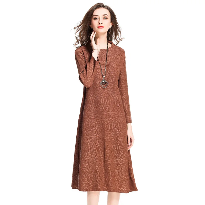 

Women New Slim Solid Color Loose Fashionable Pleated Long Dress