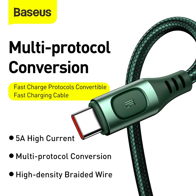 Baseus 5A USB C타입 케이블, 플래시 충전 프로토콜, 컨버터블 고속 충전 마이크로 케이블, 데이터 C타입 휴대폰 케이블, USB 코드