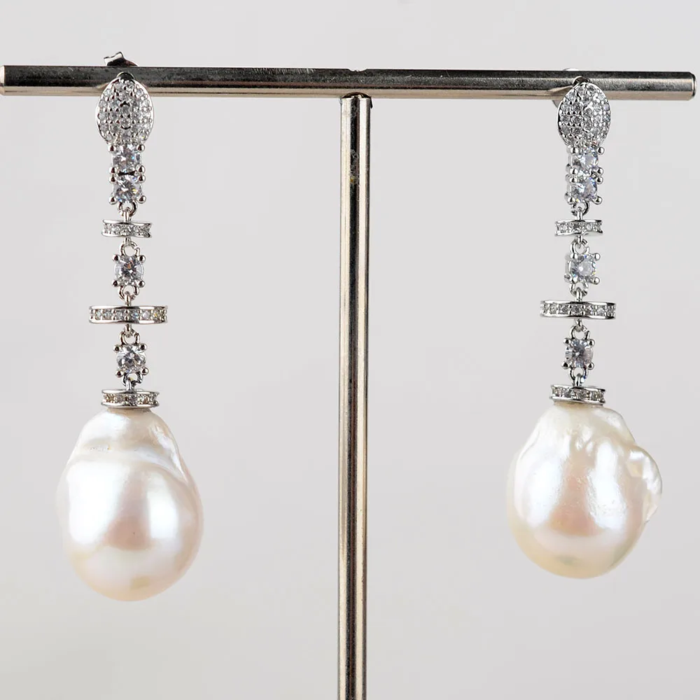 Natural Cultured White Baroque Pearl White Golden Plated Earrings