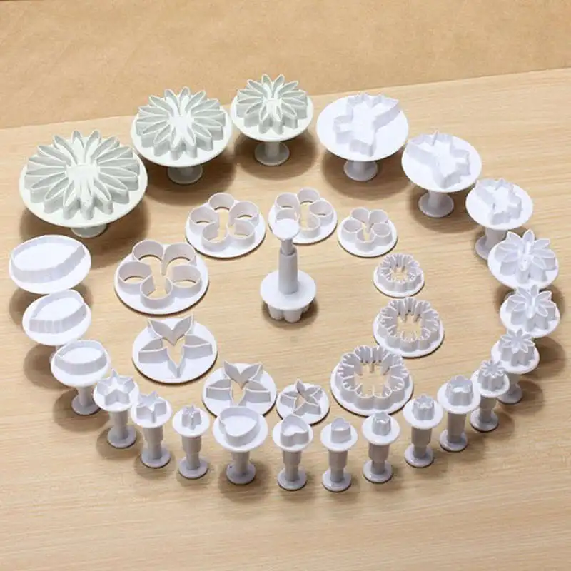 33pcs/set Plastic Flower Fondant Cake Decorating Tools Sugarcraft Plunger Cutter Baking Cookies Mold Fondant Icing Plunger