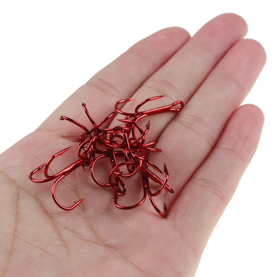 20/50pcs Red 2/4/6/8/10# Fishing Hooks High Carbon Steel Treble Hook Round Bent Treble For Saltwater Bass Fishing Tackle Pesca