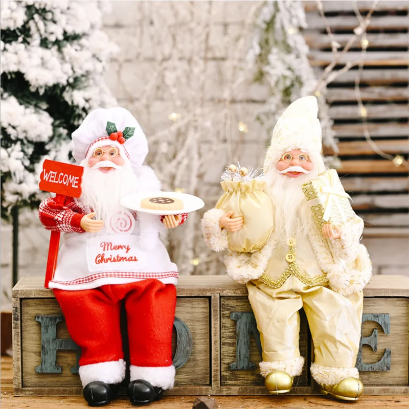 1 Piece Santa Claus Doll Ornaments Seated Posture Doll For Store Counter Decorations New Year 2022 Layout Festival Supplies