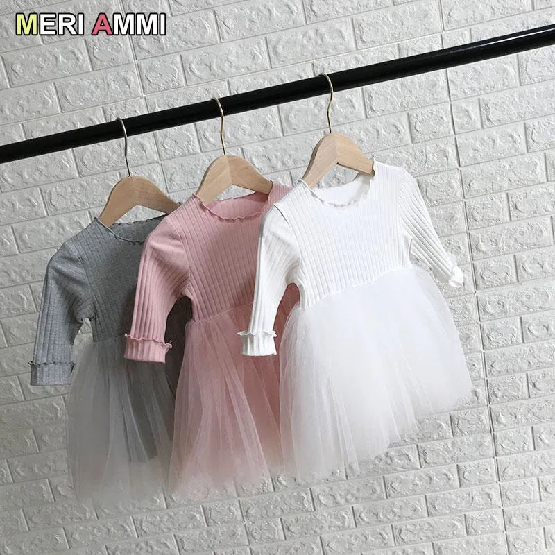 MERI AMMI Children Flower Girl Clothing Dressing Long Sleeve Floral Dress TuTu Party Dress For 1-7 Year Girl