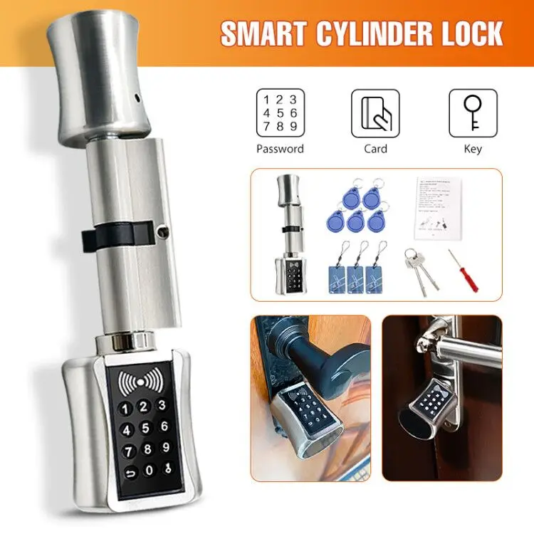 Smart Cylinder Lock  European Style Electronic Door Lock  Digital Keypad Code RFID Card Keyless Electric Lock safe For Home