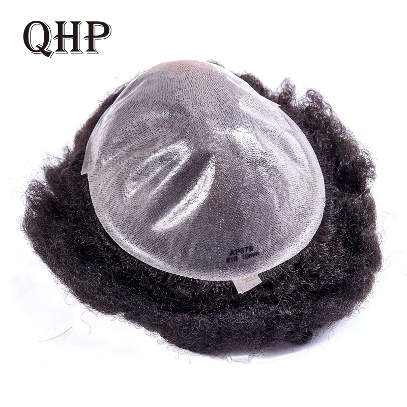 

Men Toupee Natural Afro Male Hair Prosthesis Durable Skin 0.1mm Curly Hairpiece Hair Replacement Systems Men‘s Remy Wig Full PU