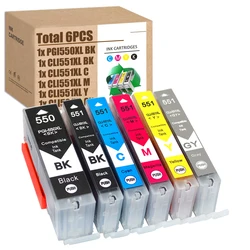 For Canon Ink Cartridges PGI-550Bk CLI-551BK CLI-551C CLI-551M CLI-551Y CLI-551GY PIXMA iP8750, MG6350, MG7150, MG7550, MX925