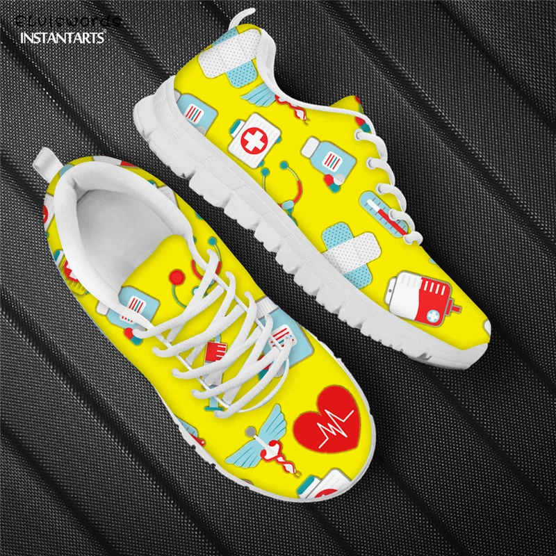 INSTANTARTS Nurse Emergency Printing Casual Sneakers Women Slip On Brand Design Walk Shoes Girls Flats Shoe Female Soft Footwear