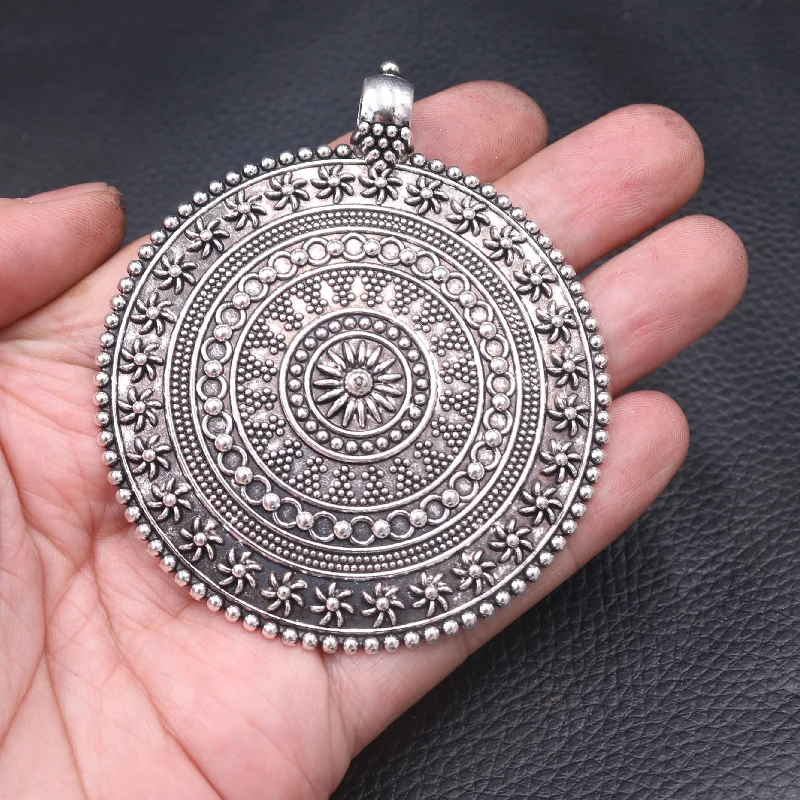 1pcs Mix Color Large Retro Bohemian Style Sun Roulette Metal Necklace Pendant DIY Charms For Jewelry Crafts Making M702