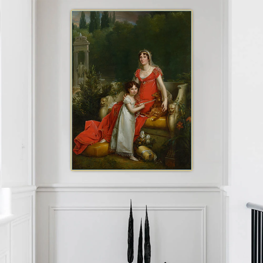 Citon Francois Gerard《Elisa Bonaparte with Her Daughter Napoleona Baciocchi》Canvas Art Oil Painting Wall Background Decoration