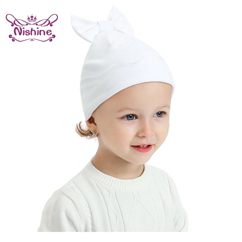 Nishine-gorro y guante de punto grueso de doble capa para recién nacido, conjunto de gorros infantiles con lazo liso, manoplas cálidas, accesorios