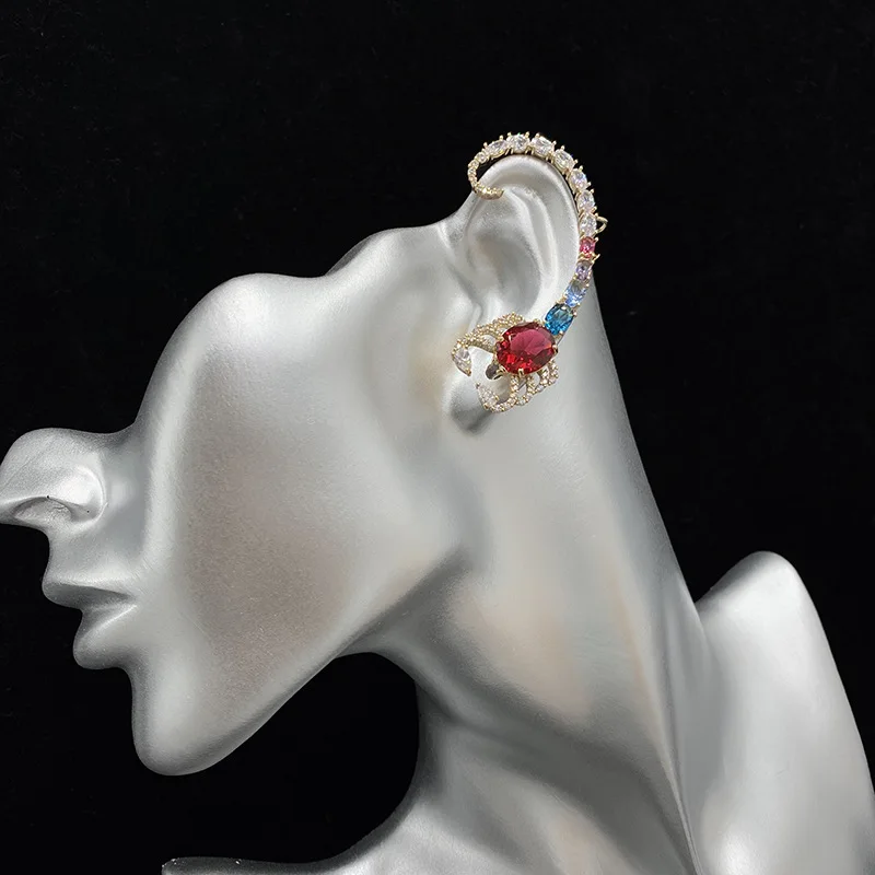 Bilincolor Golden Scorpion Clear Cubic Zirconia Ear Clips for Women with Piercing Earrings New