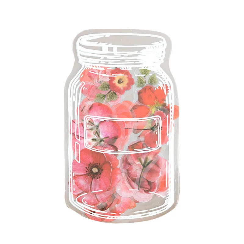 35 unids/pack flor conjunto de etiqueta engomada de gran tamaño diseño transparente de Pet hoja mariposa pegatinas de flores decorativas diario pegatinas