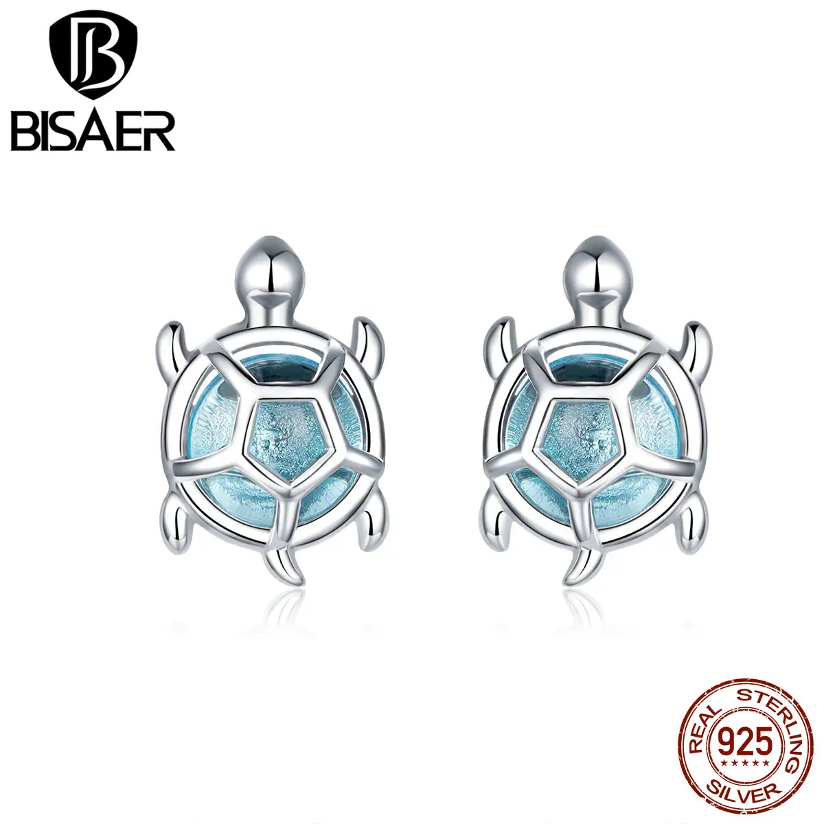 BISAER orecchini in argento Sterling 925 tartaruga marina vetro zircone blu placcato platumidiear per le donne Design originale gioielleria raffinata