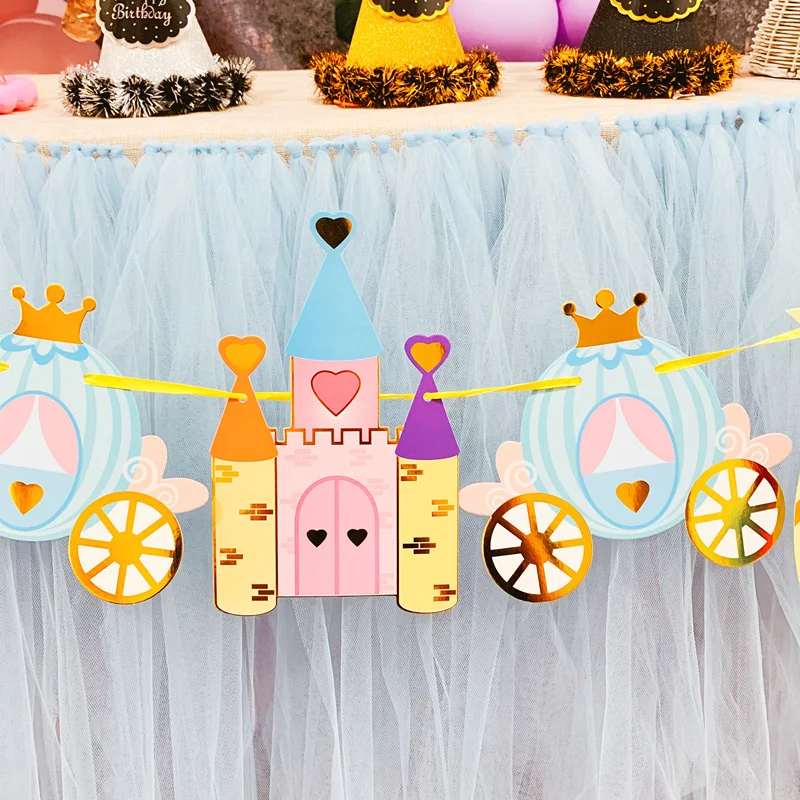 Children's baby castle banner pumpkin car princess castle hanging flags and flags birthday party dress up flowers