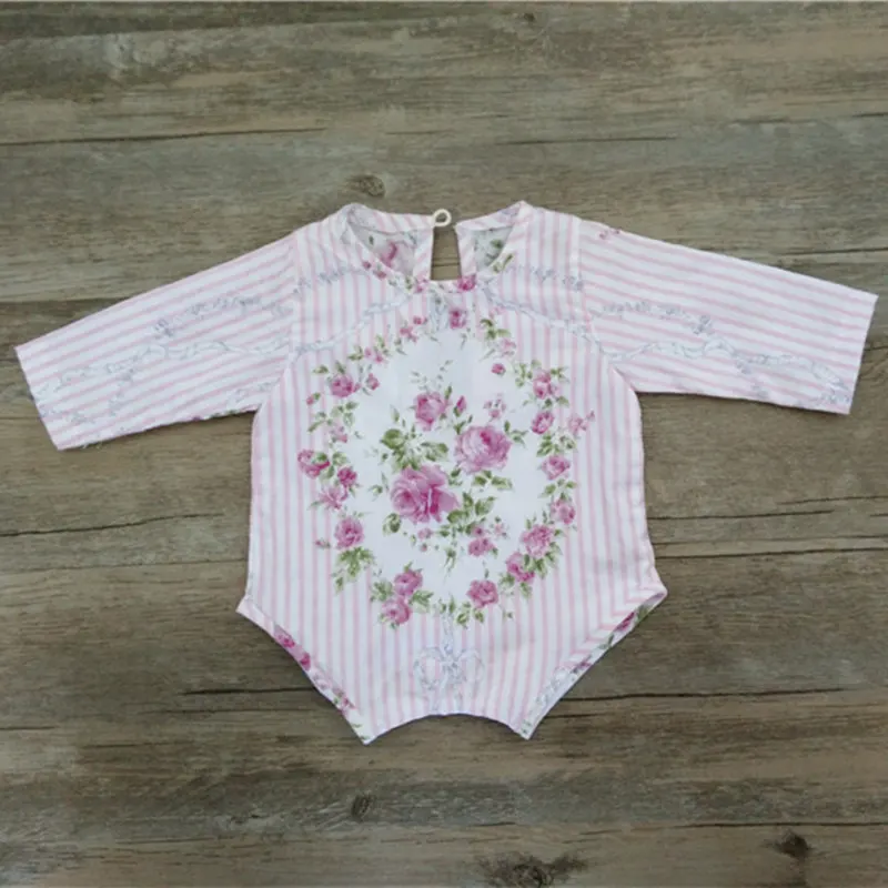 

2021 Fashion newborn romper photography props,Cotton fabric floral flower Long sleeve no stretch romper baby photography props