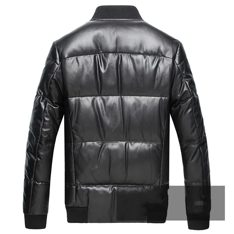 Thick Winter 100% Real Leather Jacket Men Stand Collar Casual Sheepskin Down Coat Street Warm Black Bomber Jacket Plus Size 6XL