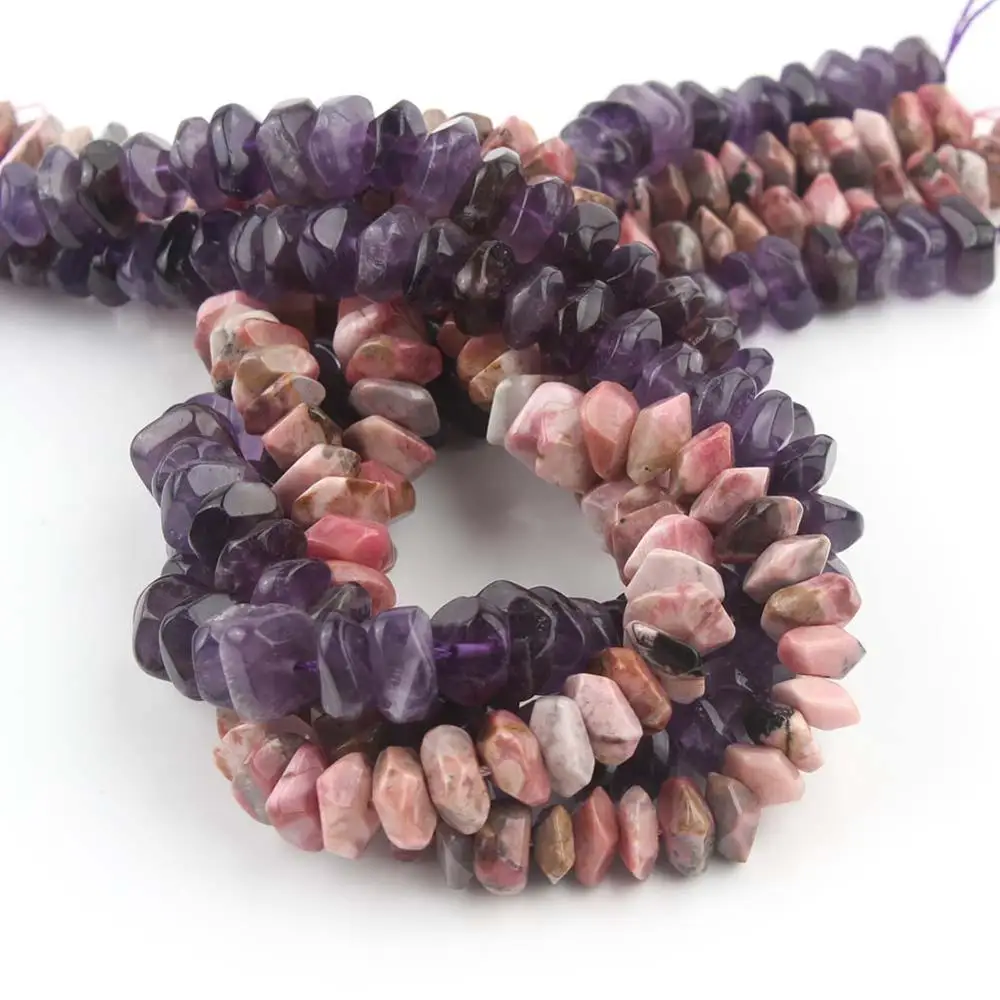 6x11mm Natural Stone Rhombus Rhodonite Amethysts Beads Irregular Loose Spacer Beads For Jewelry Making DIY Bracelet Accessories