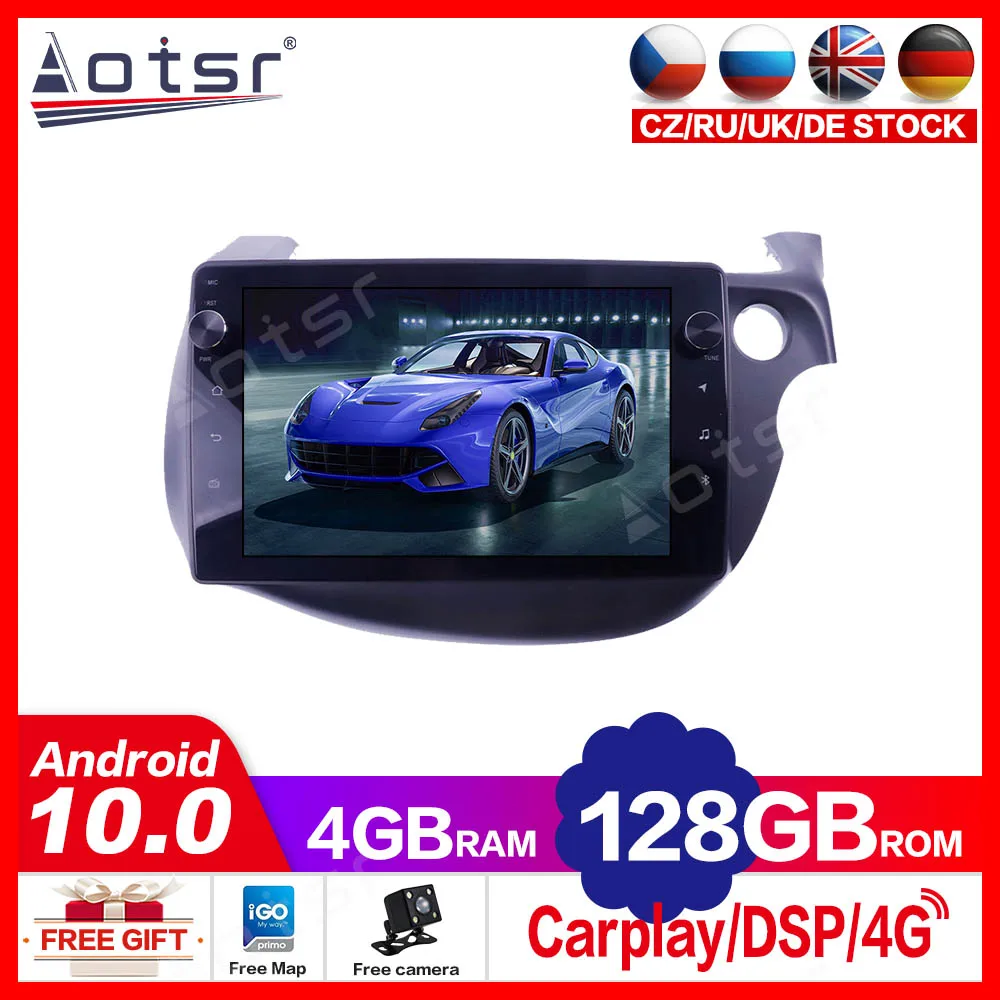 4+128G For Honda Fit Jazz 2008 - 2013 Android10.Car Multimedia Player GPS Navigation Auto Stereo Radio Head Unit Carplay DSP IPS