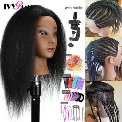 Real Human Hair Mannequin Head For Hairstyles Hairdresser Manikin Practice Braiding Styling Cosmetology Head With Stand Holder