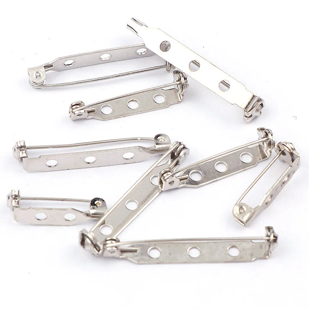 20pcs Brooch Base Silver Color Plated Iron DIY Safe Lock Brooch Pins DIY Jewelry Brooch Base Back Bar Badge Holder 20/25/32/38mm