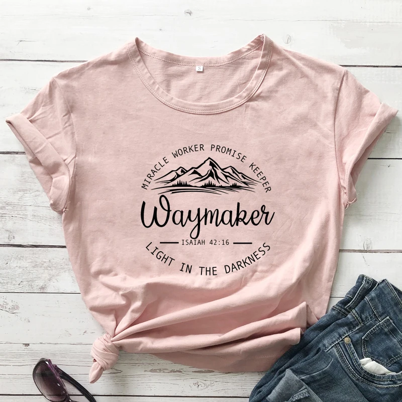 Waymaker-女性のグラフィックインスピレーションを与えるTシャツ,42:16の美的Tシャツ,女性のグラフィックプリントをモチーフにした引用Tシャツ,楕円形のラスティンビブルハースTシャツ